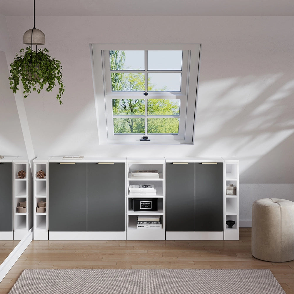 Set di mobili sottotetto Rion Antracite-oro/Bianco 210 cm Set di 5 carcasse armadio profondità 60 cm Vicco