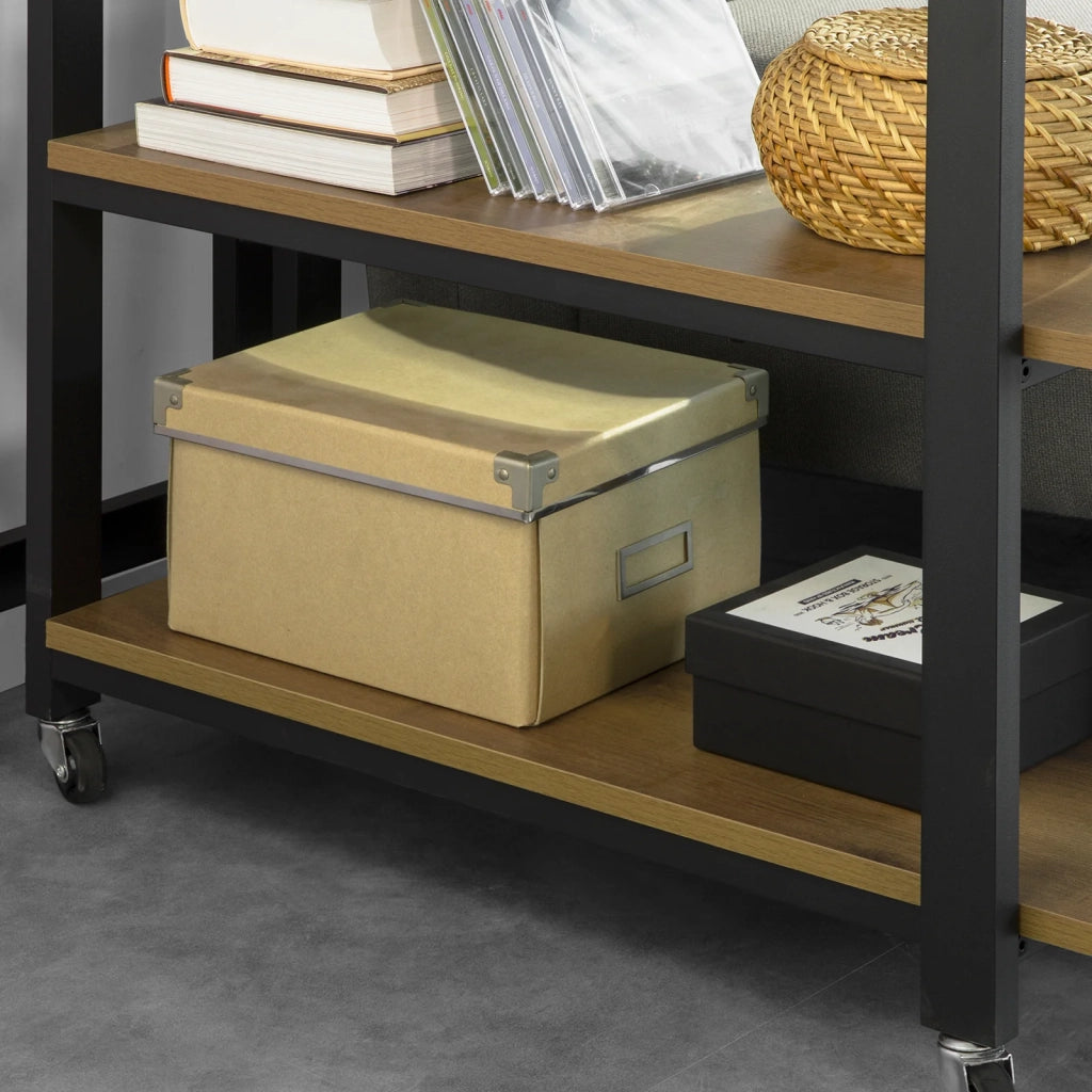Tavolino da caffè con ruote Tavolini Comodino Piccolo, Scrivania ad angolo Consolle Porta Stampante, L133xP69xA30cm, Marrone scuro FWT83-PF