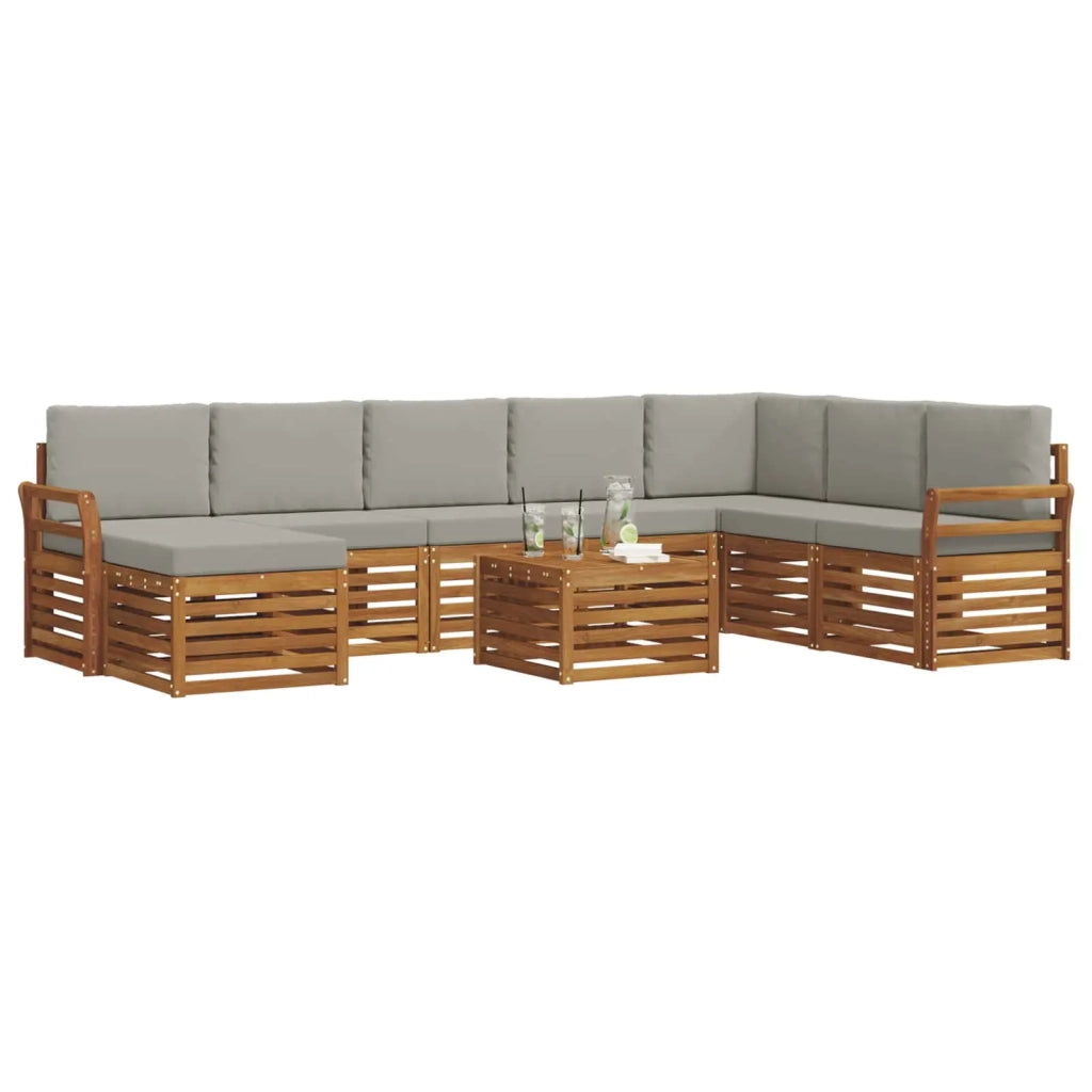 Set di divani da esterno 9 pcs Grigio Naturale e Chiaro