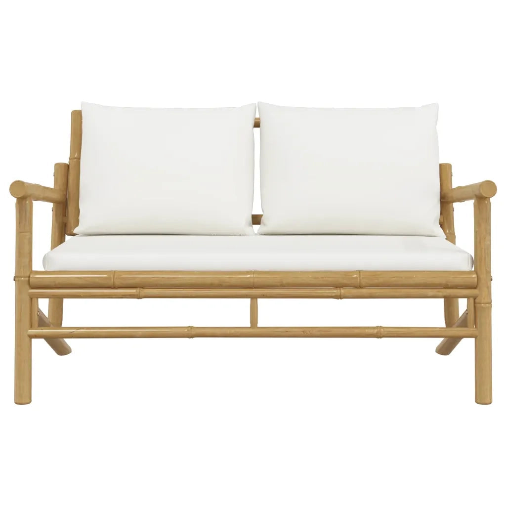 Panca da Giardino con Cuscini Bianco Crema in Bambù 363460