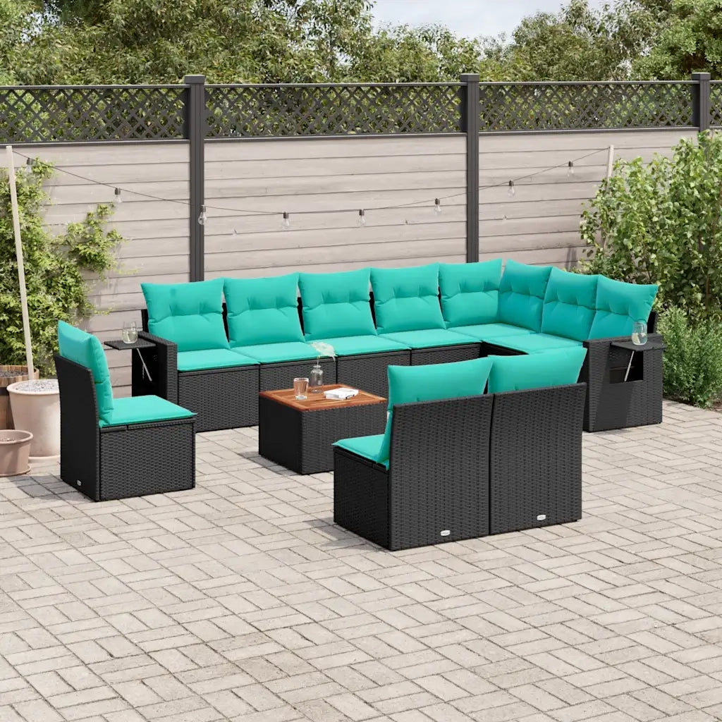 Set Divani da Giardino 11 pz con Cuscini Nero in Polyrattan 3224615