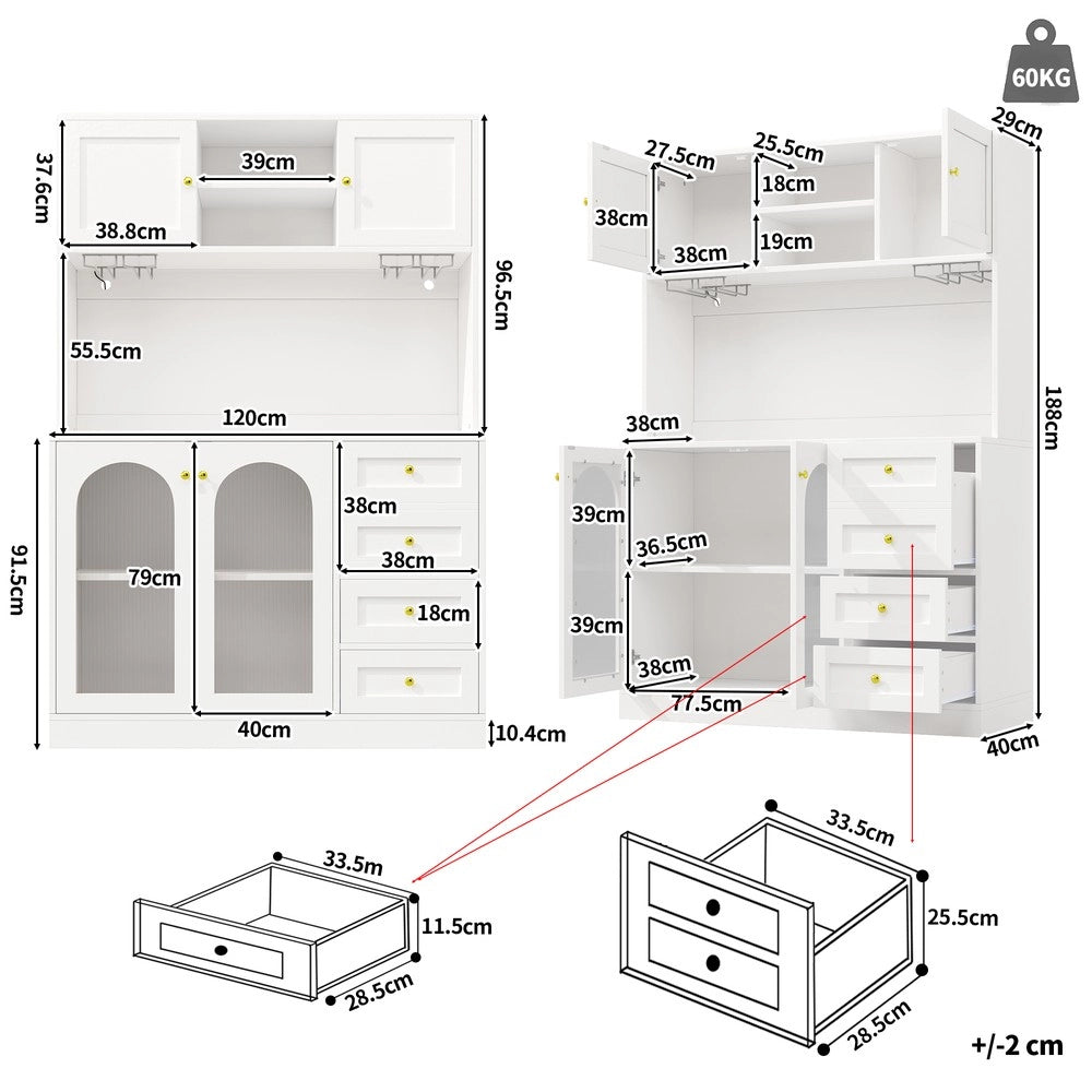 Mobile Buffet con LED ¨C Xylo ¨C Nero/Bianco, 4 Ante, 120x40x188
