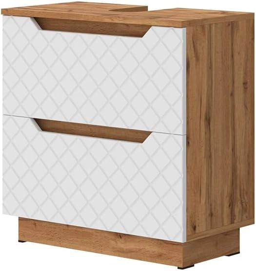 Mobile sottolavabo per bagno Lotta, Bianco, 59.8 x 62.5 cm con 2 cassetti, adatto per il montaggio sotto lavabi standard