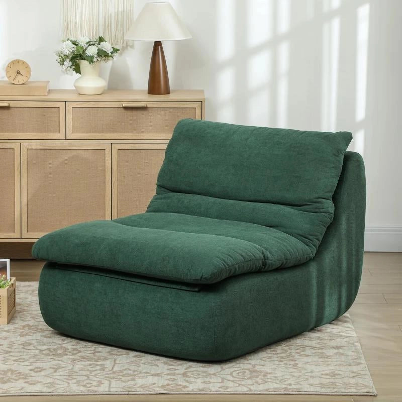 SEDIA DA TERRA MODERNA E IMBOTTITA IN TESSUTO EFFETTO VELLUTO VERDE E SCHIUMA, 82X103X75 CM