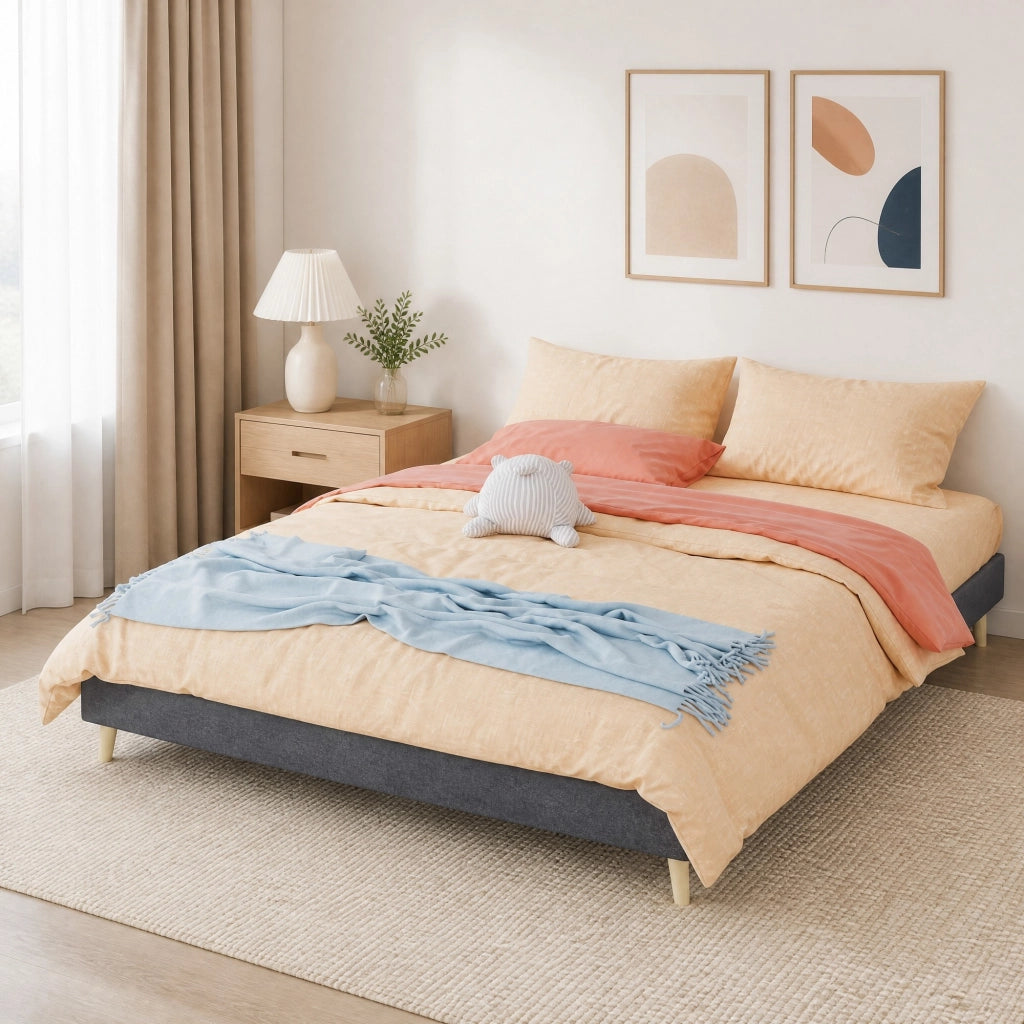 LETTO 160x200 cm Grigio in Tessuto e Metallo con testiera geometrica