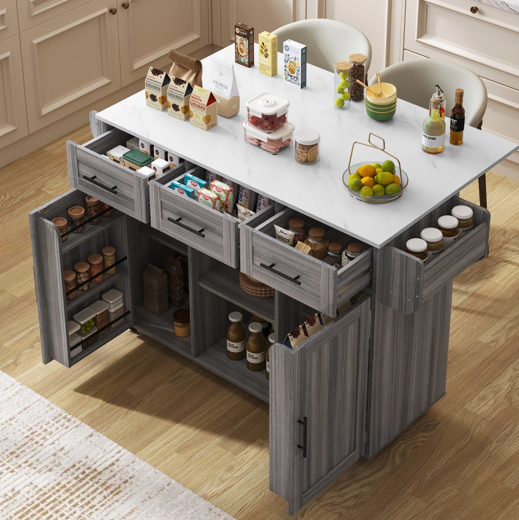 Carrello da cucina con piano ribaltabile 139x46(71)x91;5 cm; grigio e bianco