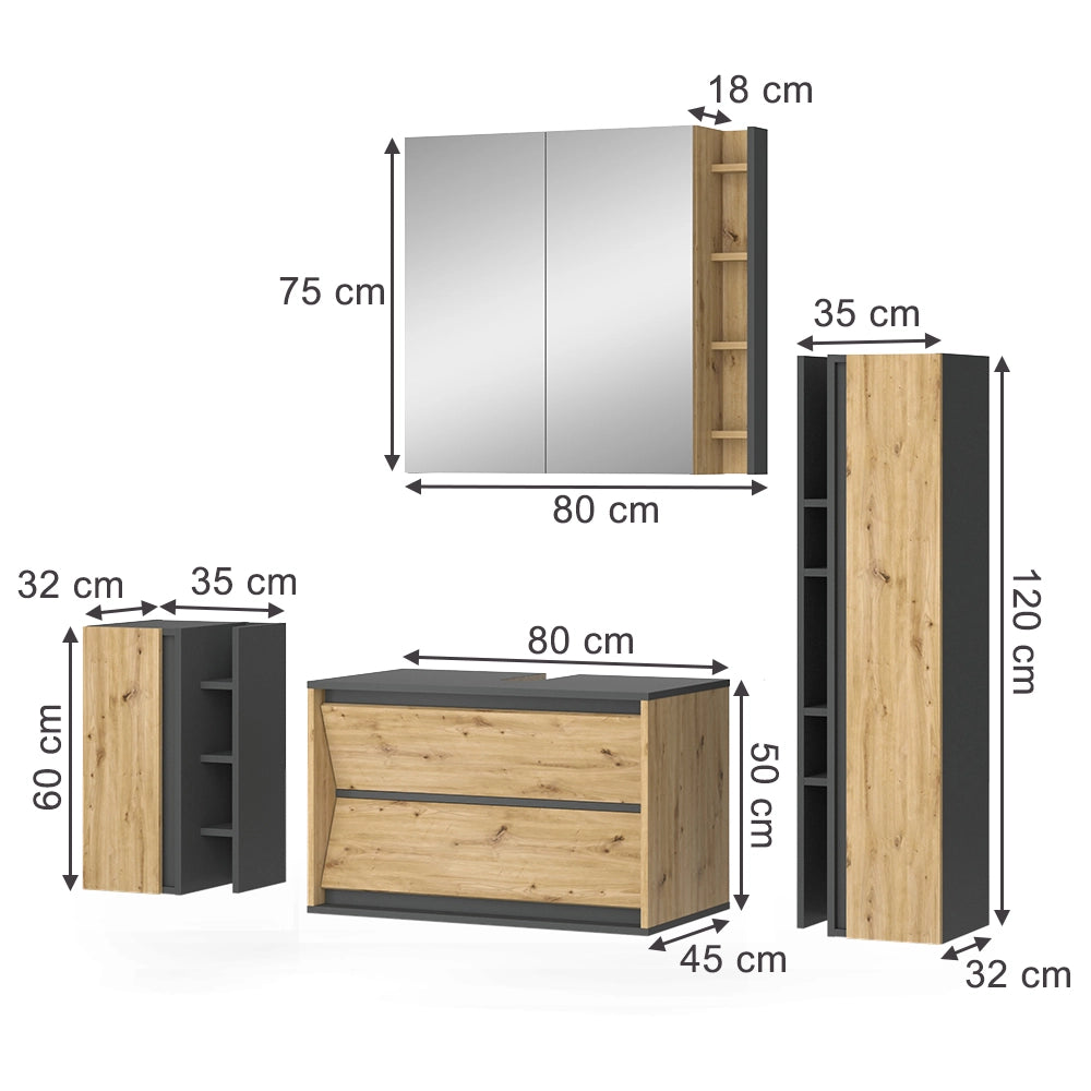 Vicco Set di mobili da bagno Artigiano 4 parti