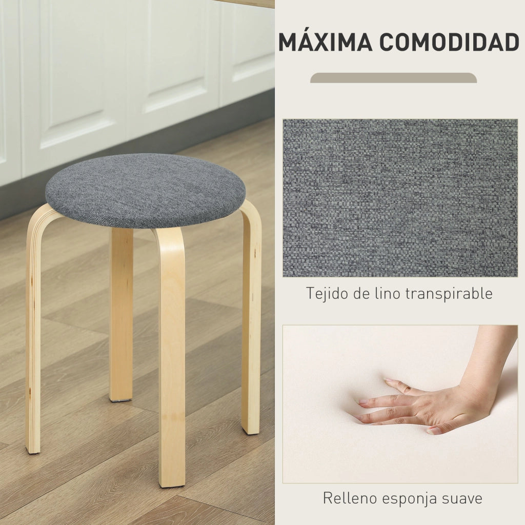 Sgabelli Rotondi in Legno Apilabili con Seduta Imbottita ¨C Zephmum ¨C Grigio