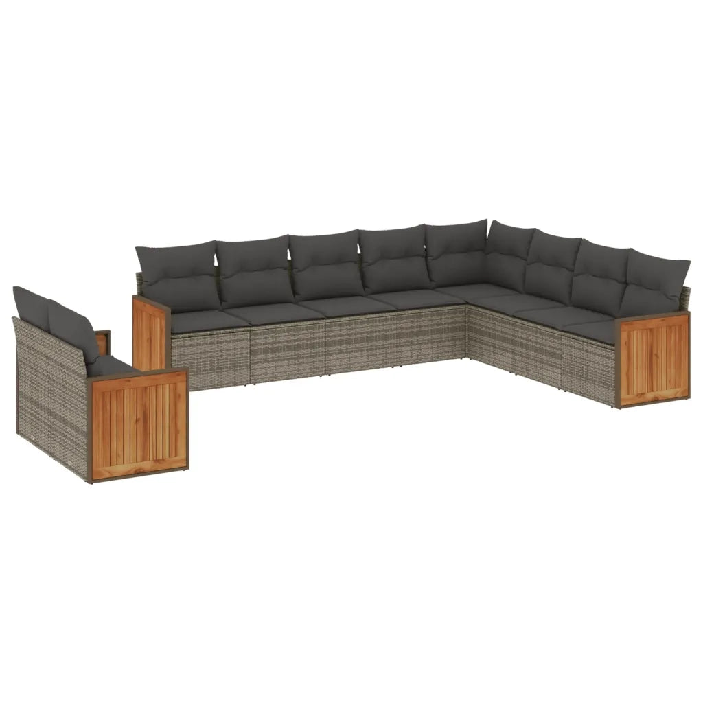 Set Divano da Giardino 10 pz con Cuscini Grigio in Polyrattan 3227796