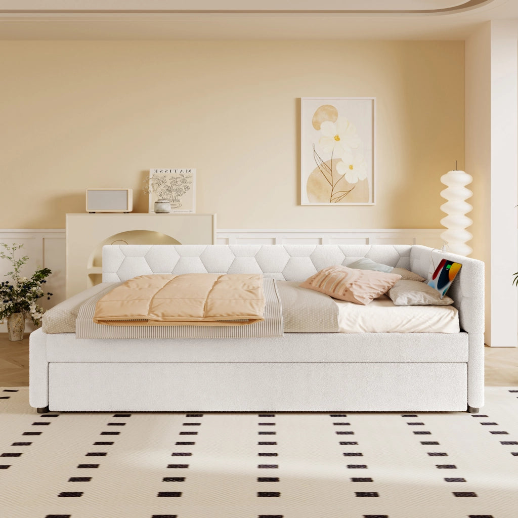 Daybett con funzione divano letto in velluto bianco 90x200 cm