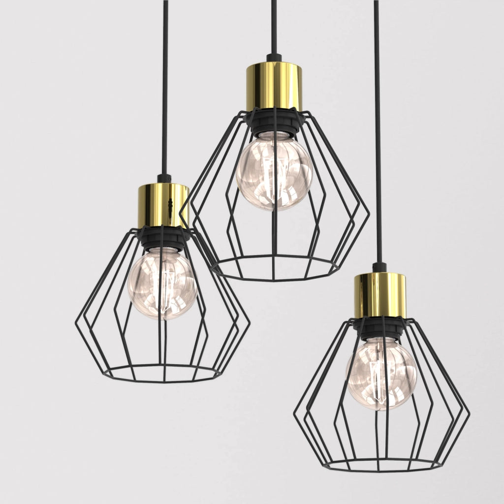 Lampada sospesa Parkla 3xE27 nero oro in metallo