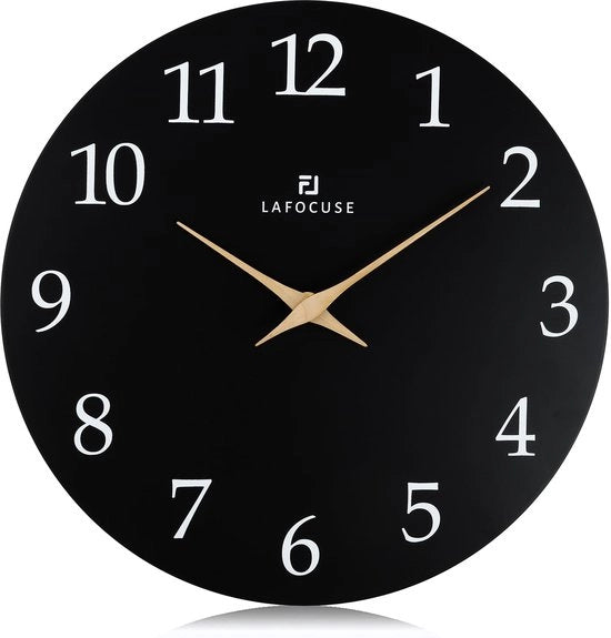 Orologio da Parete in MDF 30cm in Legno Nero Senza Suono di Ticchettio, Orologio da Parete Moderno e Silenzioso a Batterie, Facile da Leggere per Soggiorno, Camera da Letto, Cucina e Ufficio