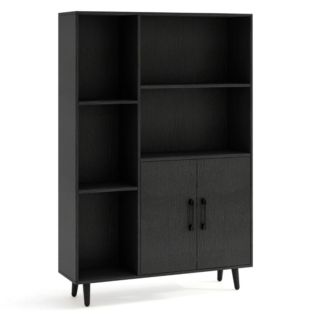 Libreria moderna con 5 scomparti aperti e mobiletto portaoggetti sicuro 80 x 23,5 x 119 cm legno MDF nero 20_0018339