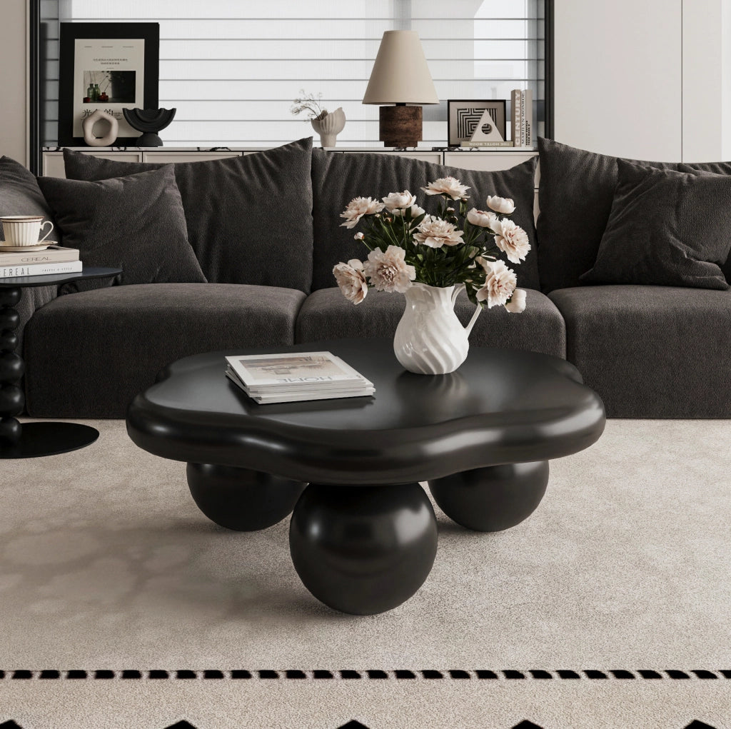 Tavolino da caffè a forma di nuvola ?80x35 cm; design arrotondato in MDF nero