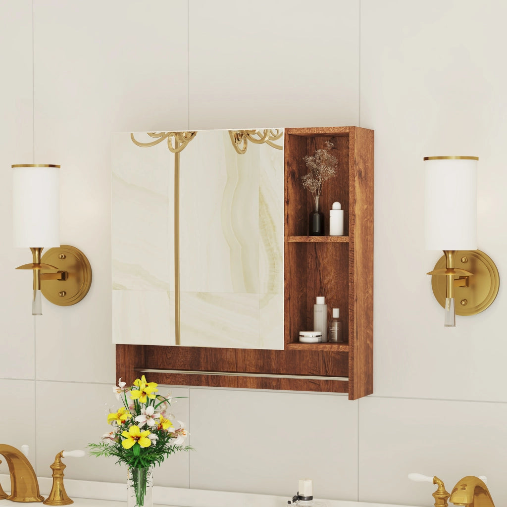 ARMADIO BAGNO Con specchio e ripiani aperti Noce MDF