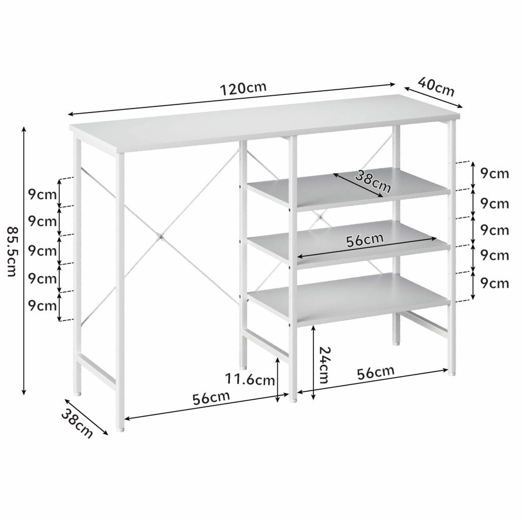 Tavolo organizer bianco MDF e metallo; ripiani configurabili