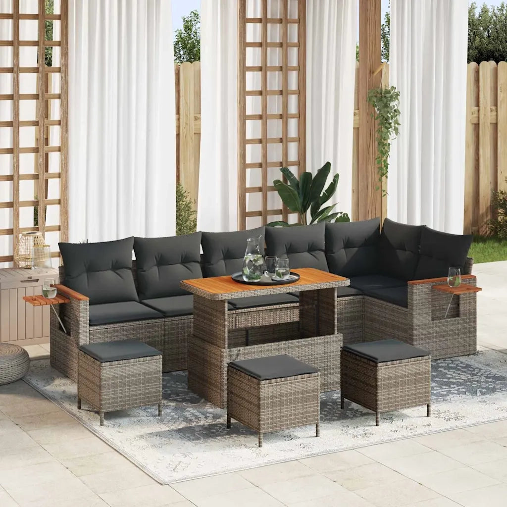 Set Divano da Giardino con cuscino 12 pcs Grigio polyrattan