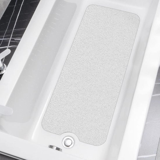 Matrice Antiscivolo 100 x 40 cm - Asciugamano per Bagno con Fuga, Loofah in PVC morbido, Bianco