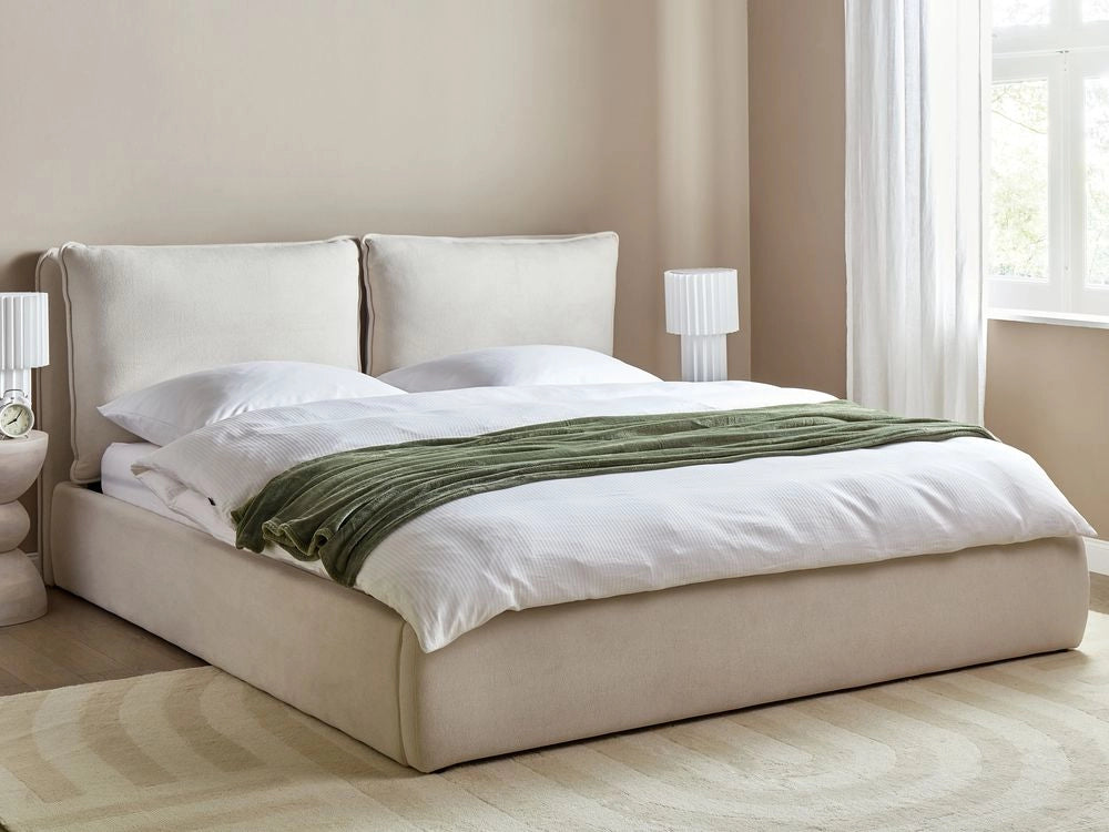 Letto matrimoniale beige chiaro con contenitore 180 x 200 cm camera da letto moderna