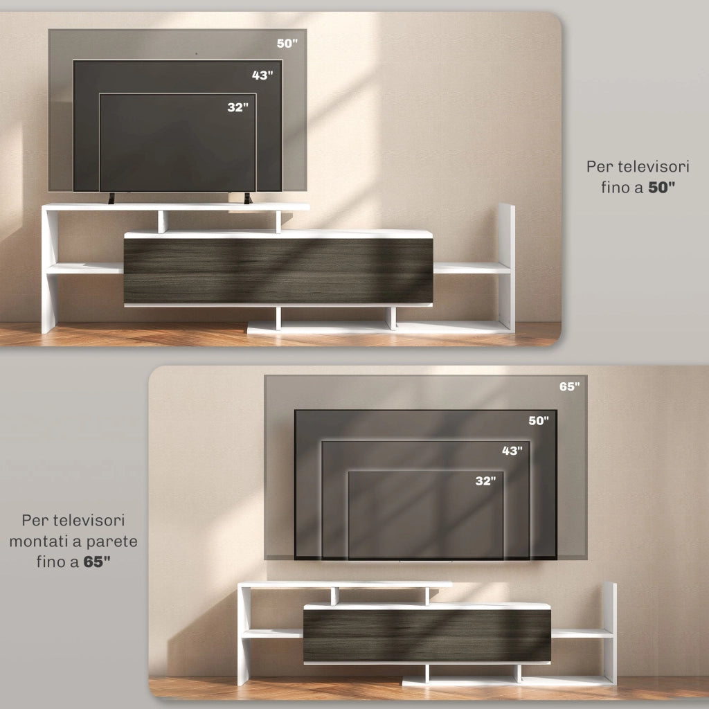 Mobile TV Ripiani e Armadietto a Ribalta con Mensola a Muro 153,6x25x42 cm Bianco e Nero