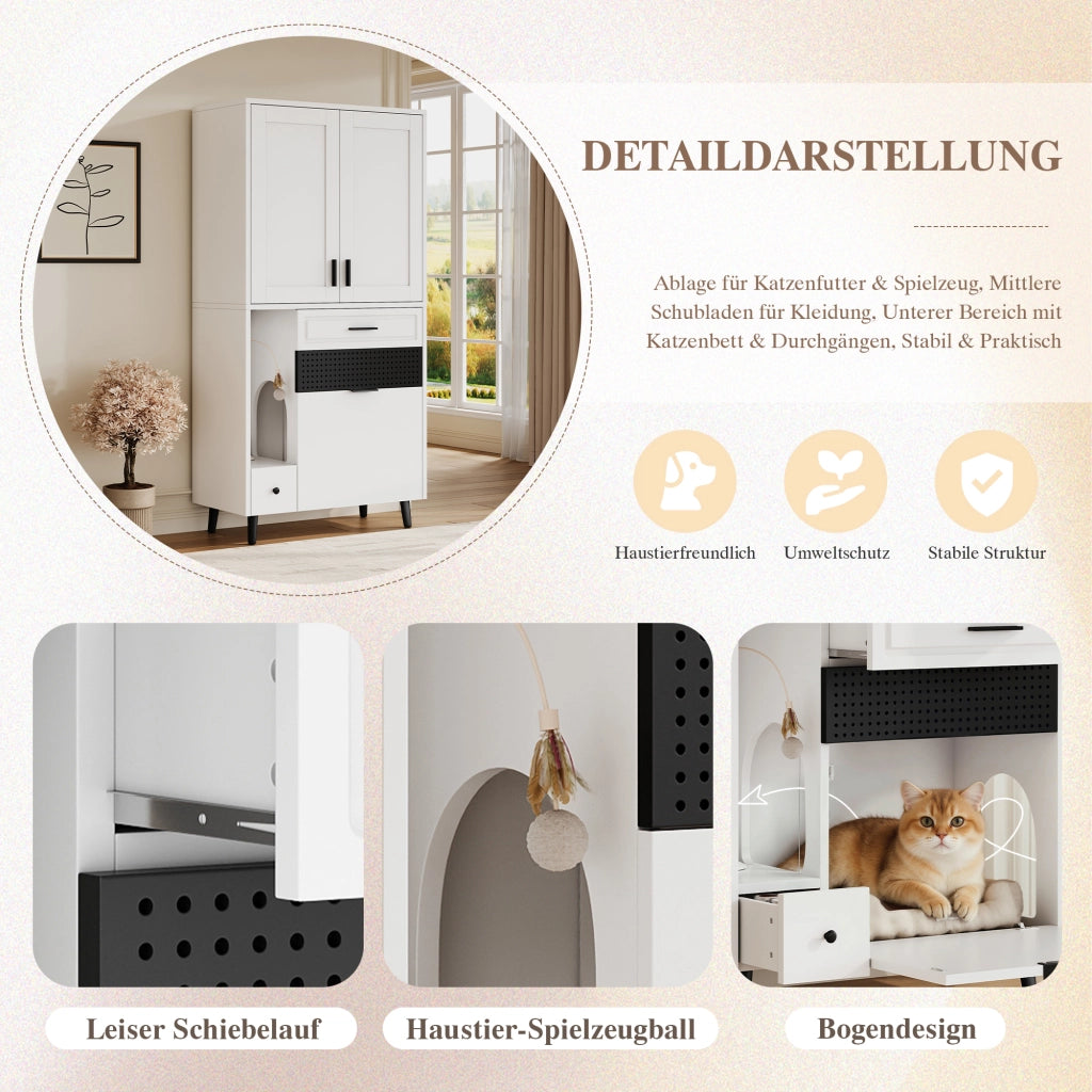ARMADIO multifunzione per gatti 80x40x161 cm bianco in pannello di legno