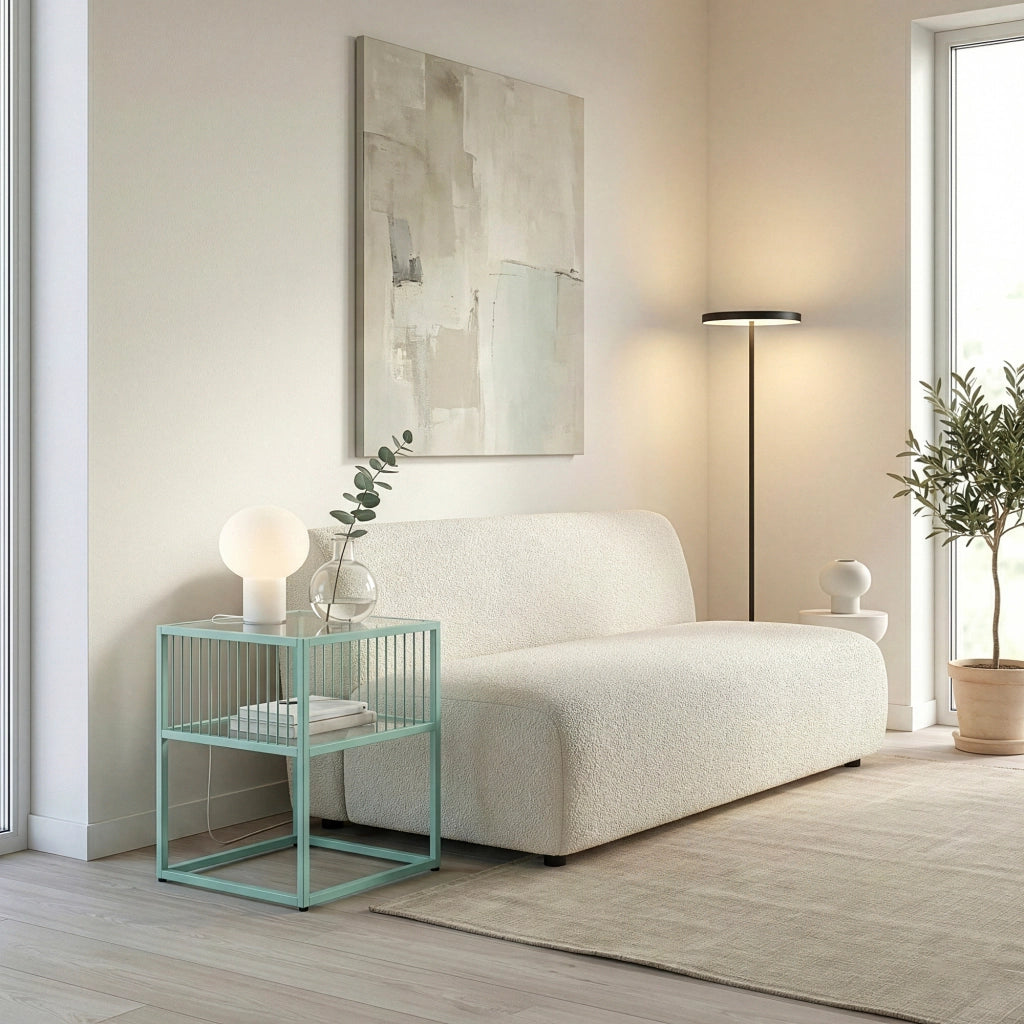 Tavolino Laterale Tronevn con Piano e Ripiano in Vetro Temperato 50 x 40 x 40 cm - Menta Verde [en.casa]