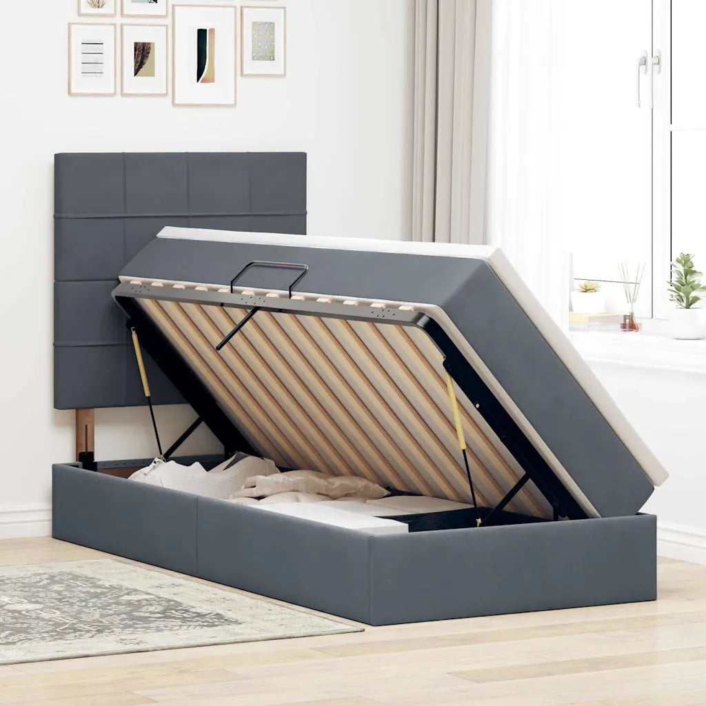 Letto con contenitore e materasso Grigio scuro 90 x 190 cm
