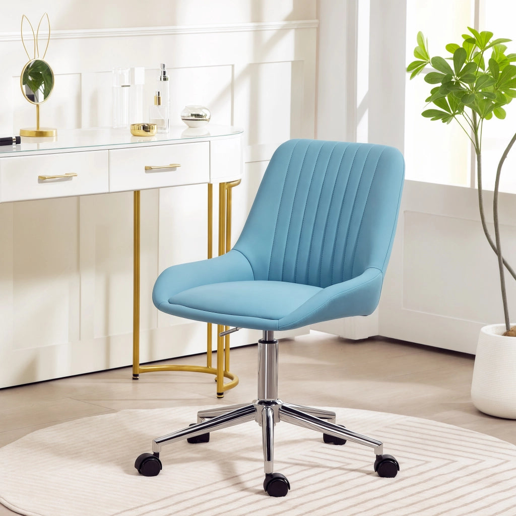 Sedia per Scrivania ad Altezza Regolabile con 5 Rotelle, in Silicone PU, Schiuma e Acciaio, 52x58x80-90 cm, Blu