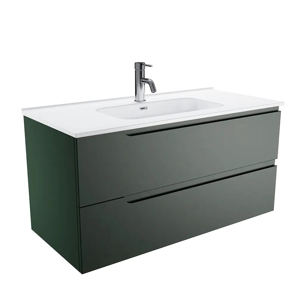 Mobile bagno sospeso 60 cm due cassetti verde foresta opaco con lavabo | Ardenne