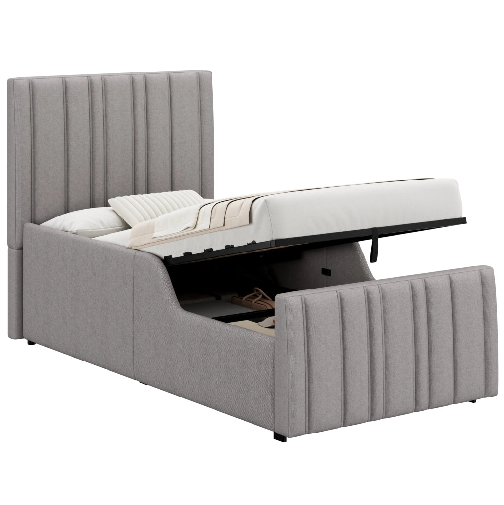 Letto imbottito per bambini 90x200 cm grigio con contenitore idraulico
