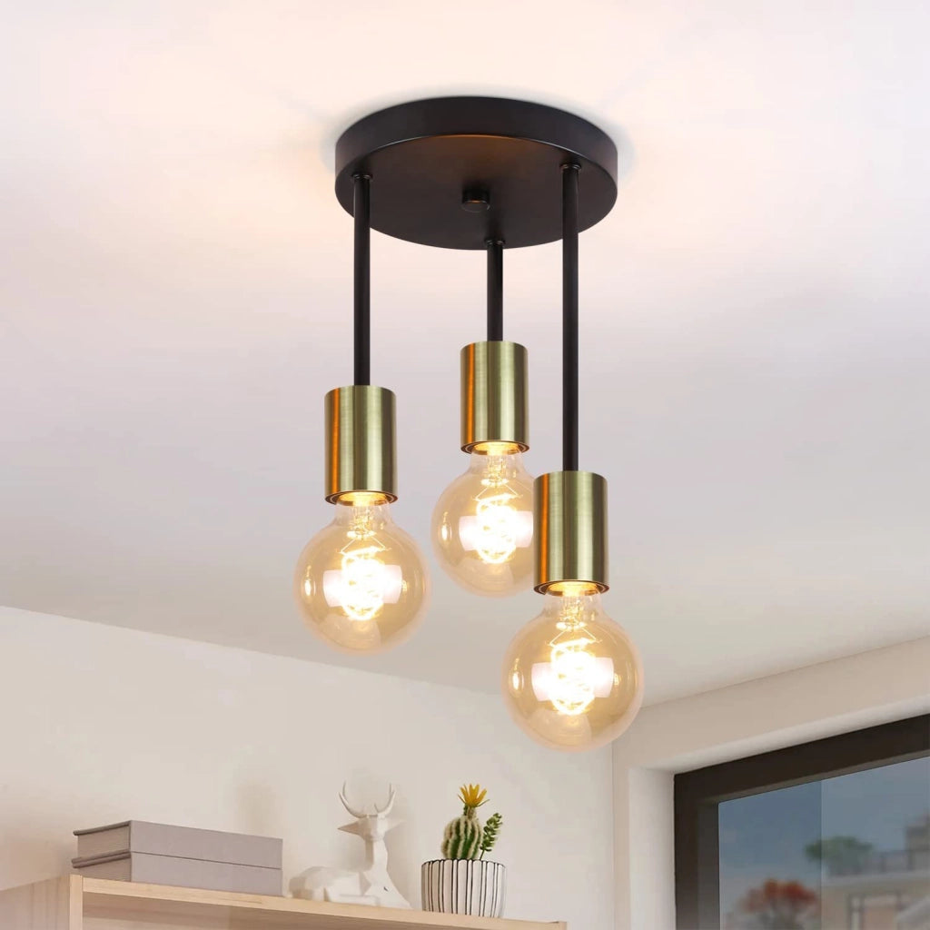ZMH Faretto da soffitto 3 luci E27 nero oro stile industriale retrò moderno max 25W per ristoranti cucine