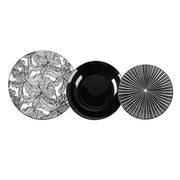 Trade Shop - Set Servizio Di Piatti Da Tavola In Porcellana Da 18pz Decori Bianco Nero Moderno Elegante -