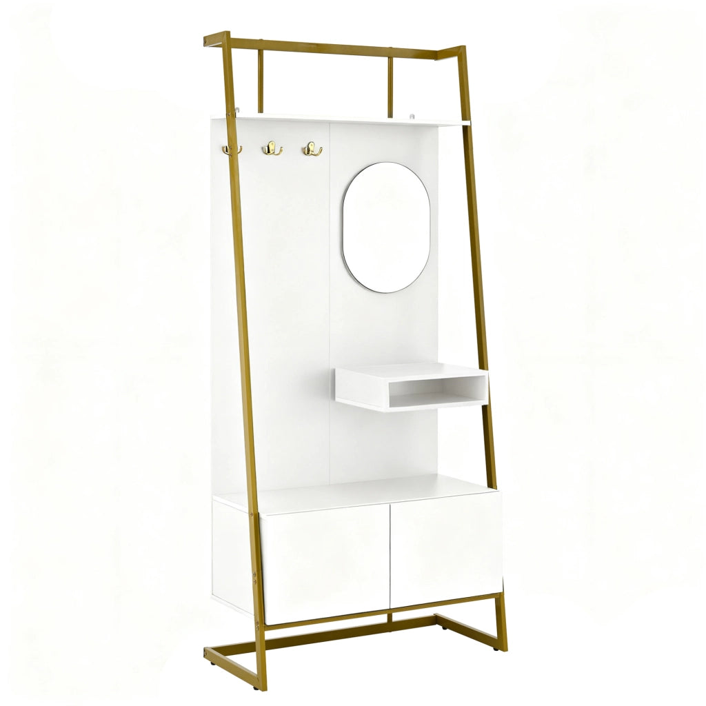 Guardaroba da ingresso 78x38,5x180,5 cm bianco MDF e metallo con specchio