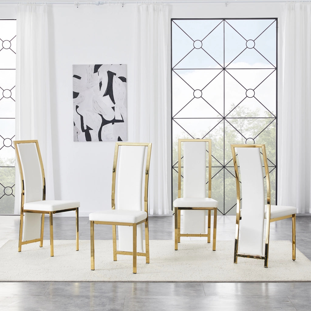 SEDIA Da pranzo 109 cm in PU bianco e metallo oro Set da 4 pezzi