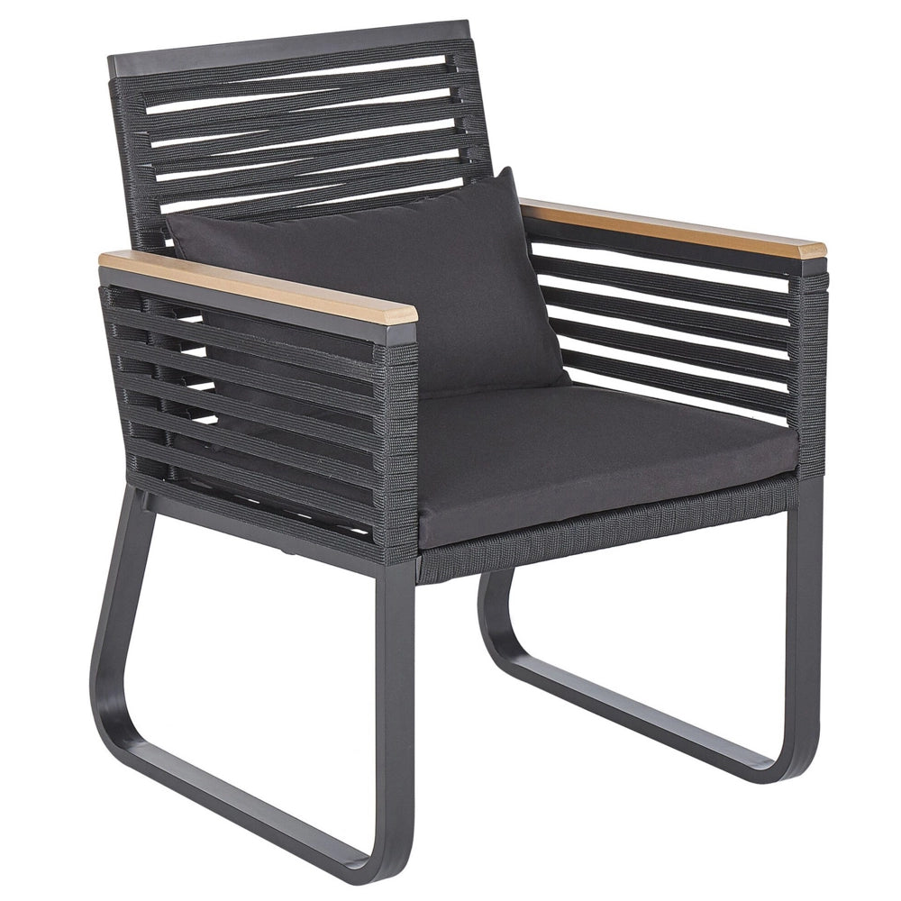 Set da pranzo da giardino 4 posti metallo Nero alluminio finitura opaca tavolo da esterno 4 sedie cuscini moderno
