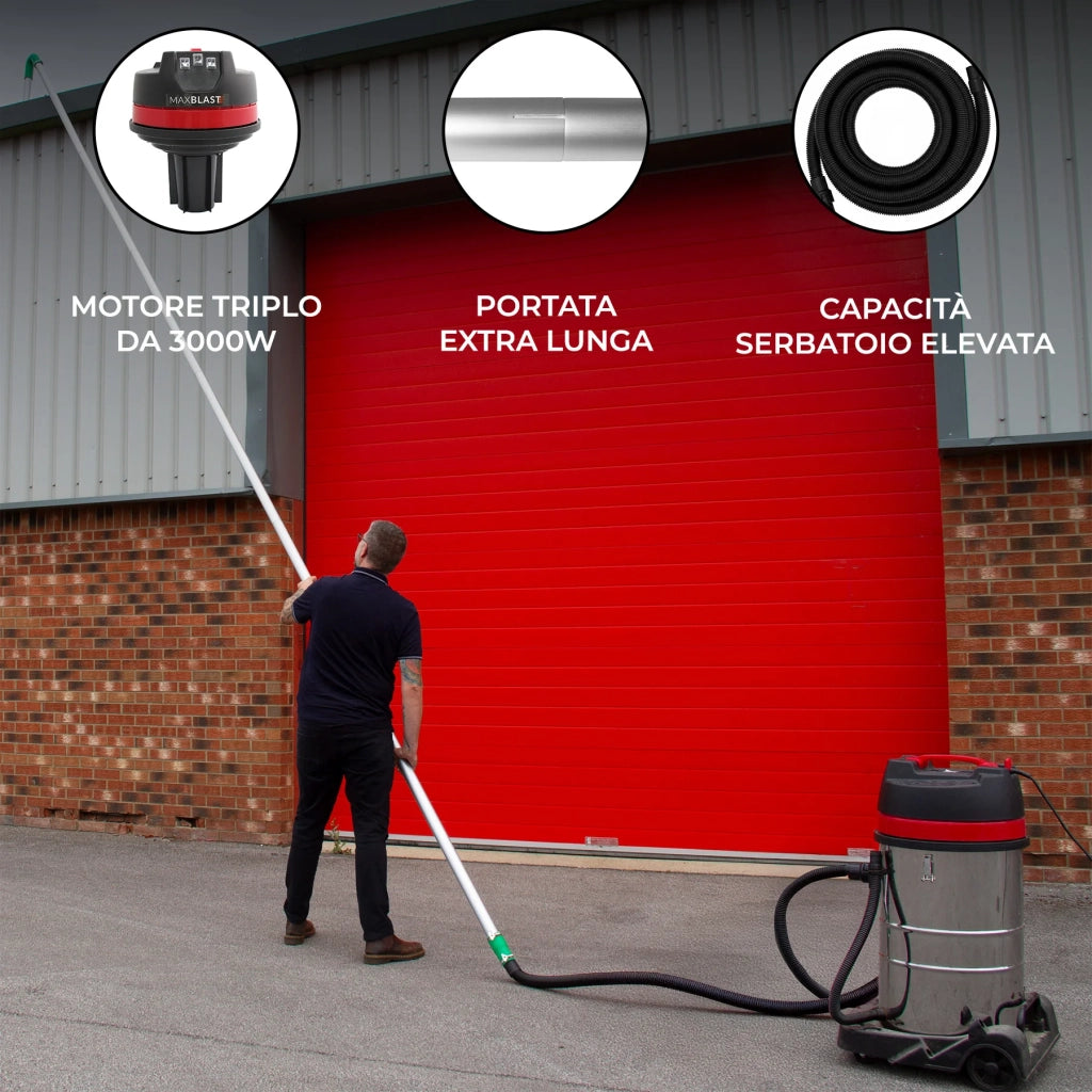 Aspirapolvere industriale 80L grondaie con tubo 5 m e kit aste estensibili