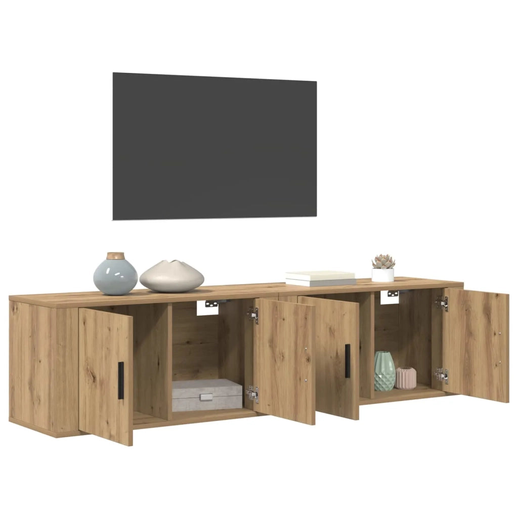 Set Mobile TV da Parete 2 pz | Armadietto TV | Mobile Porta TV Rovere artigianale