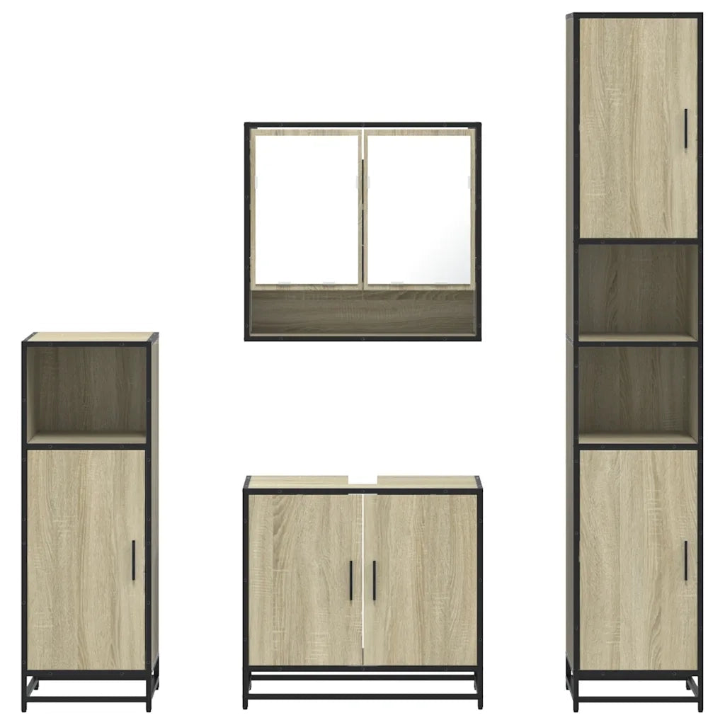 Set Mobili da Bagno 4 pz Rovere Sonoma in Legno Multistrato