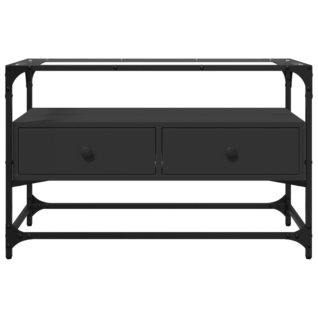 Mobile TV con Piano in Vetro Nero 80x35x51 cm Legno Multistrato 846059