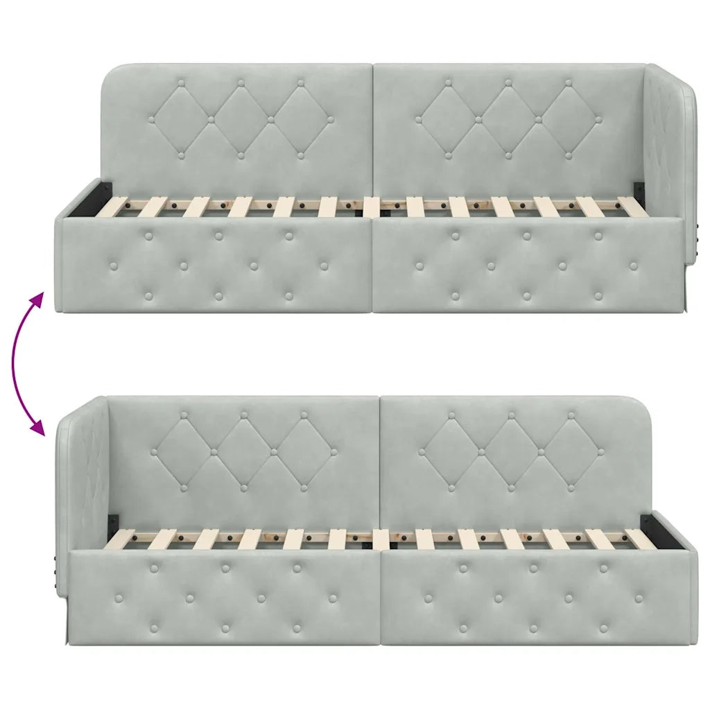 Cornice del letto ad angolo Grigio chiaro 80 x 200 cm Velluto