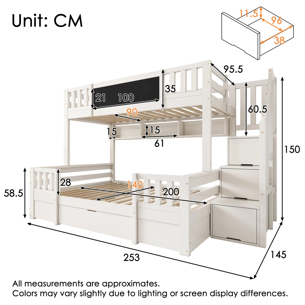LETTO A CASTELLO PER BAMBINI 90x200 e 140x200 cm Legno Bianco con lavagna