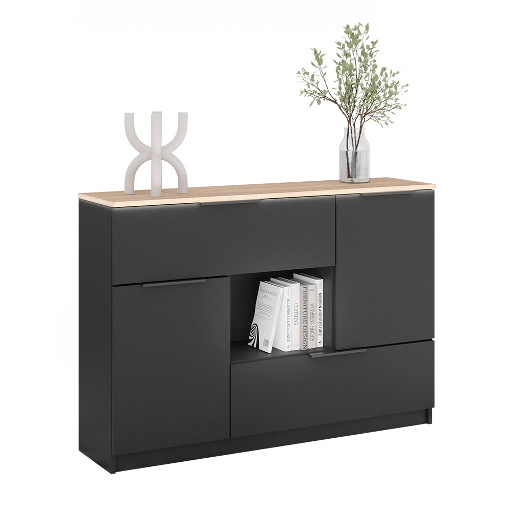 Vicco Cassettiera per camera da letto Antracite 120 x 83.6 cm 2x porta, 2x cassetto e 1x scomparto aperto