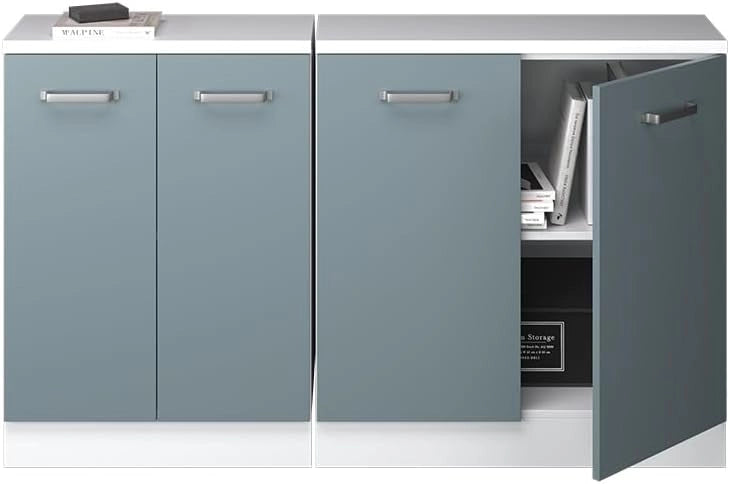 Set di mobili sottotetto Rion, Grigio-blu, 140 cm Set di 2 carcasse armadio profondità 60 cm, adatto per il salvaspazio sotto tetti spioventi