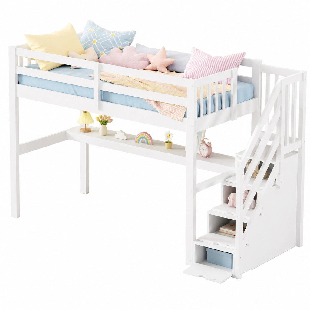 Letto a soppalco per bambini 90x200 cm con scrivania bianco