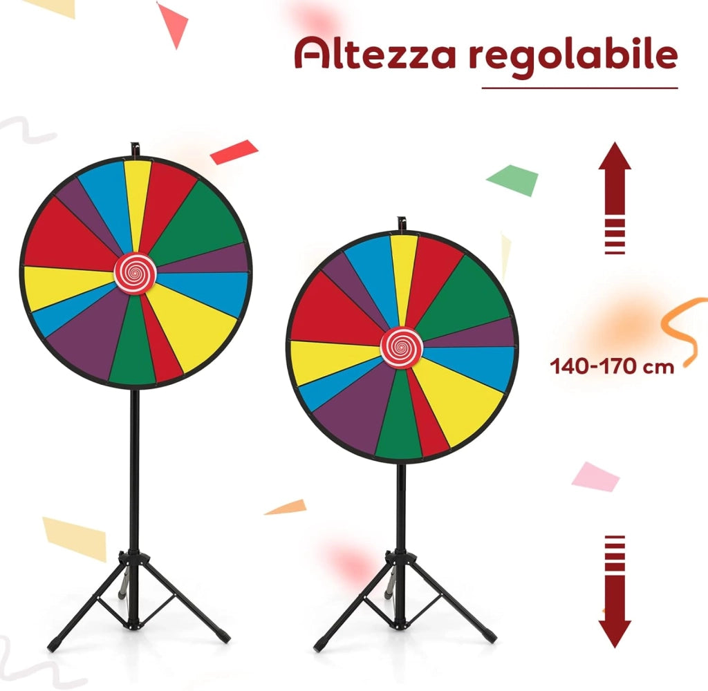 30'' Ruota della Fortuna Girevole, Altezza Regolabile, con Supporto Pennarello Cancellabile a Secco e Gomma, Gioco Ruota Personalizzabile per Fiera Carnevale Feste