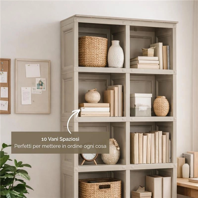 SCAFFALE 5 MODULI TALPA 79X42,5X203 CM CON 2 PUNTALI – LIBRERIA ALTA CONTENITORE PER ZONA GIORNO E STUDIO