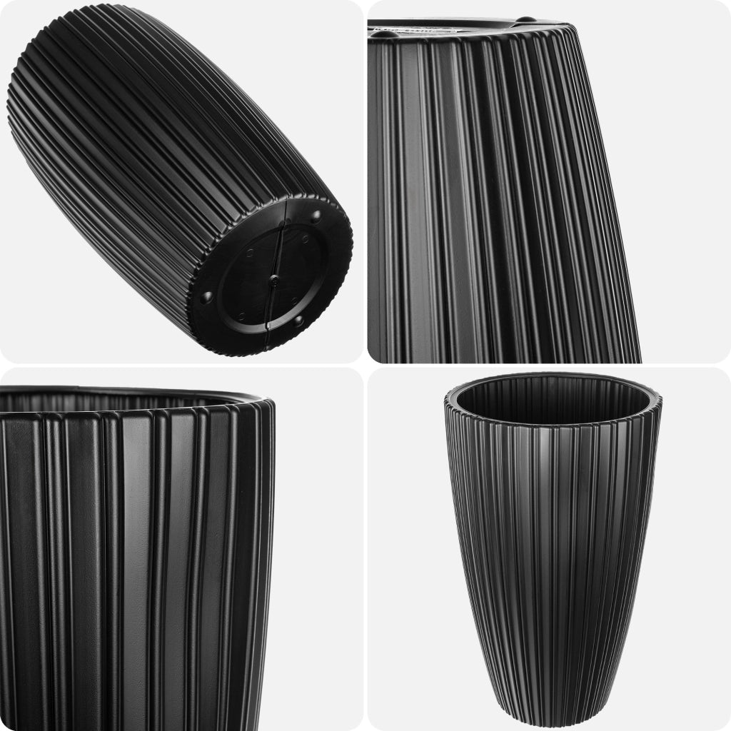 Vaso da fiori KADAX 30 cm con coperchio e inserto, vaso da fiori in plastica nero