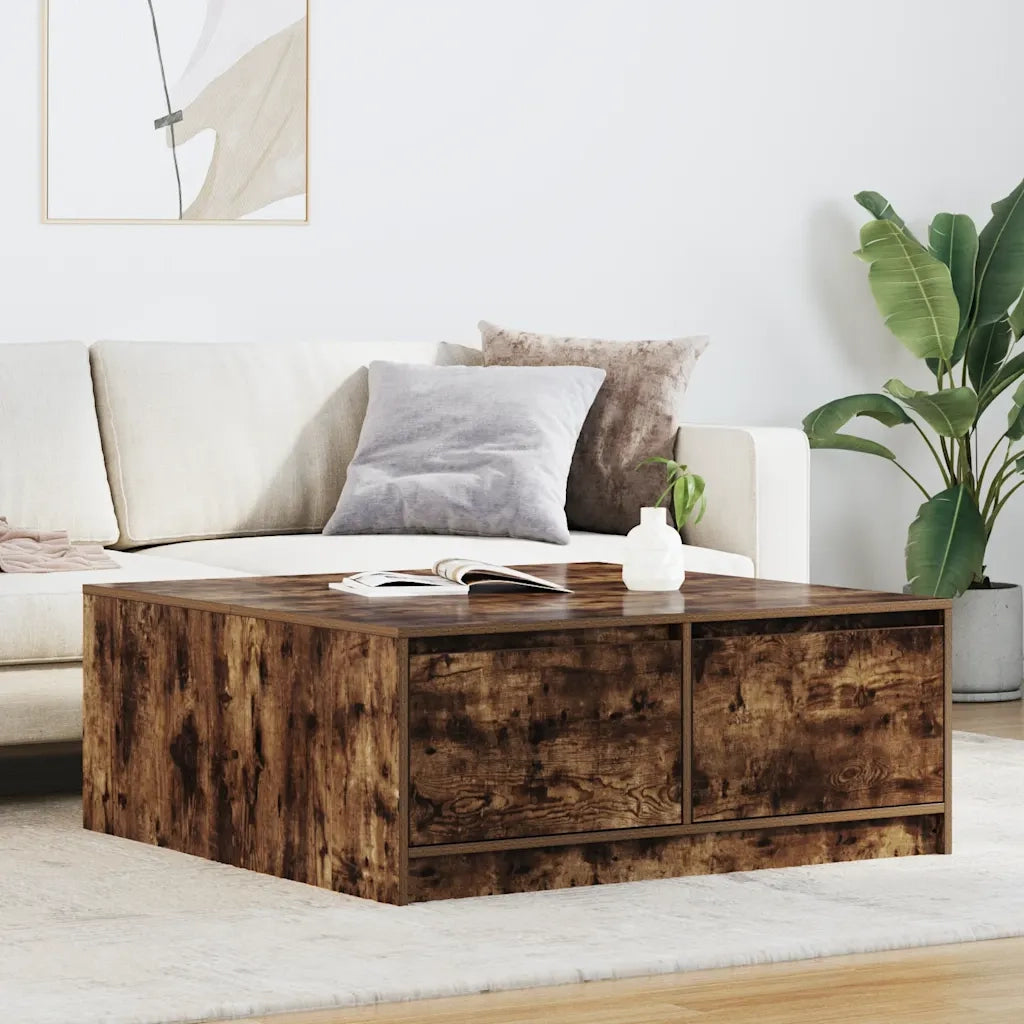 vidaXL Tavolino da Salotto con Cassetti Rovere Fumo 100x100x40 cm