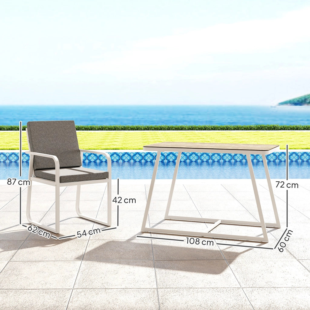 EasyComfort Set da Esterno 3 Pezzi con 2 Sedie con Braccioli e Cuscini e Tavolo con Piano in Vetro, Bianco