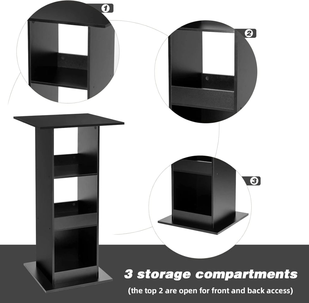 Tavolo da Bar Quadrato, Tavolino Alto e Stretto con 3 Ripiani, Tavolo Alto Cucina, Sala da Pranzo, Bistrot, in Truciolare, 60x60x109 cm, Nero